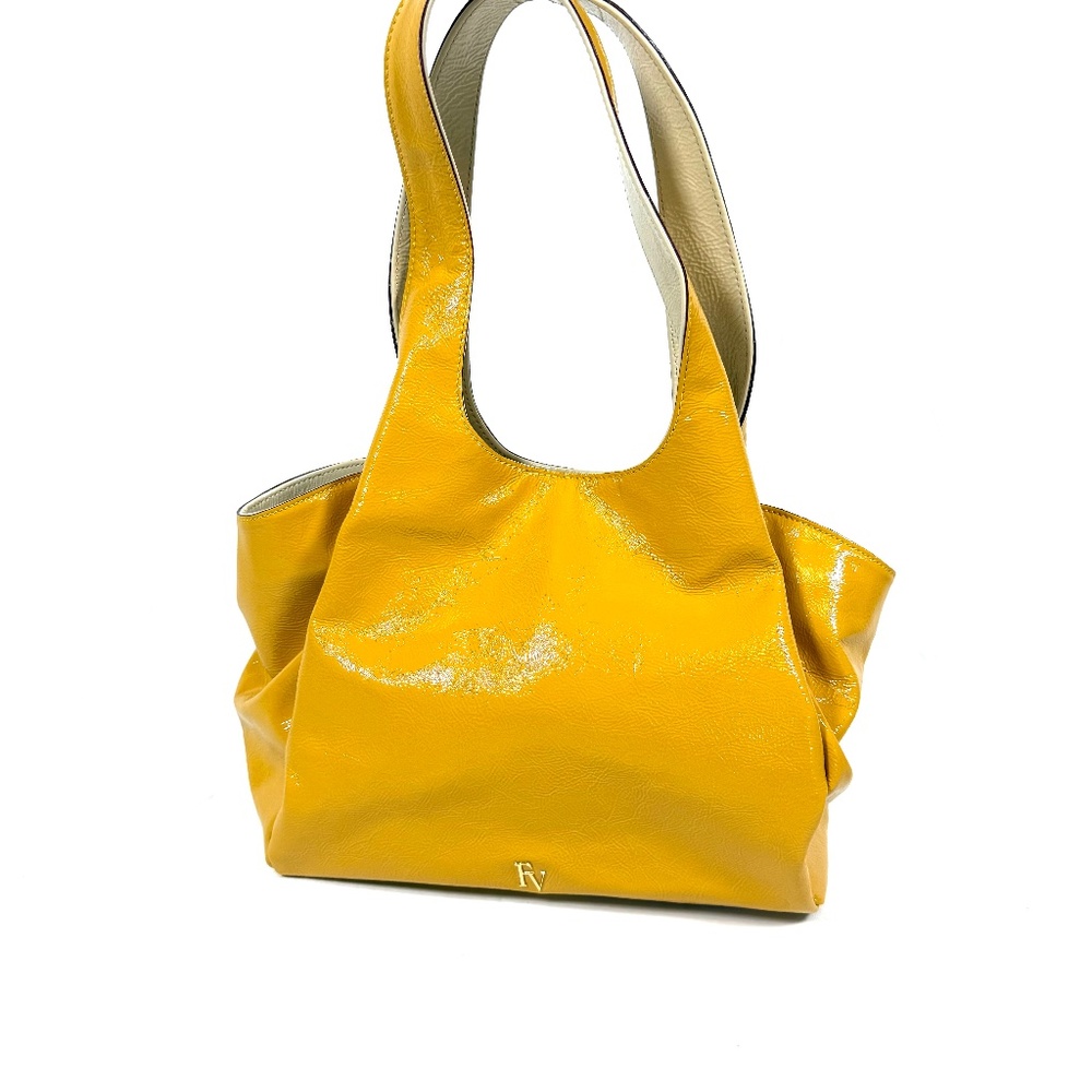 Frances Valentine Yellow Patent Leather Hobo Shoulder Bag